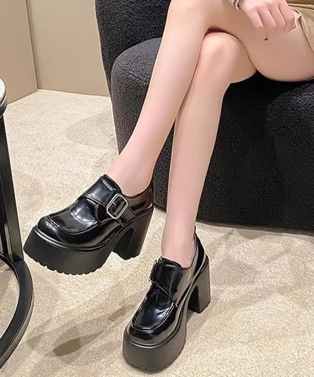 ローファーレディース 厚底ローファー レディース 太ヒール バックル付きパンプス