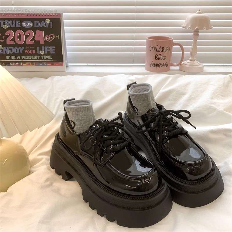 ローファーレディース ストリート系厚底レースアップローファー