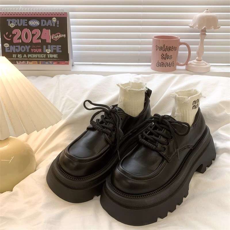 ローファーレディース ストリート系厚底レースアップローファー