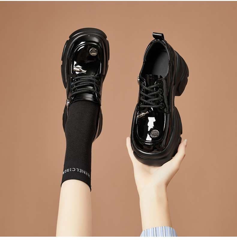 ローファーレディース 上品モダン厚底カジュアルレースアップシューズ