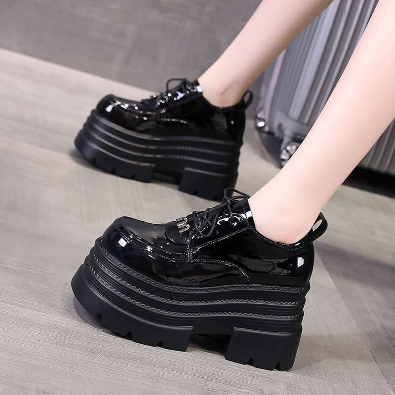 ローファーレディース ストリート系厚底レースアップシューズ