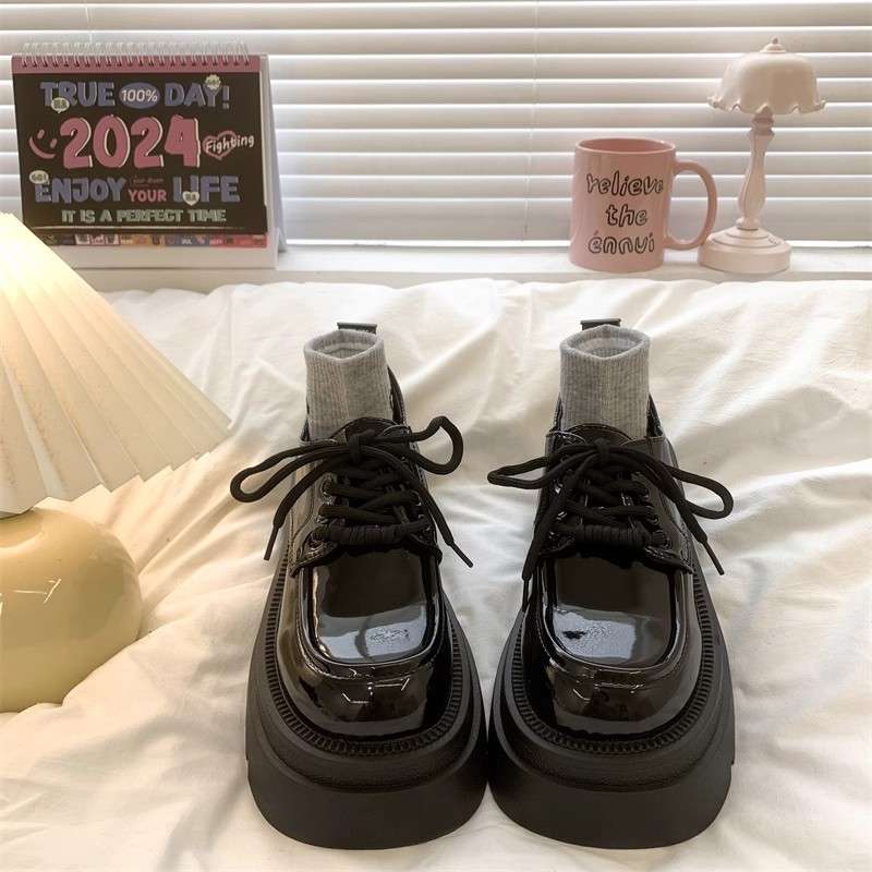ローファーレディース ストリート系厚底レースアップローファー