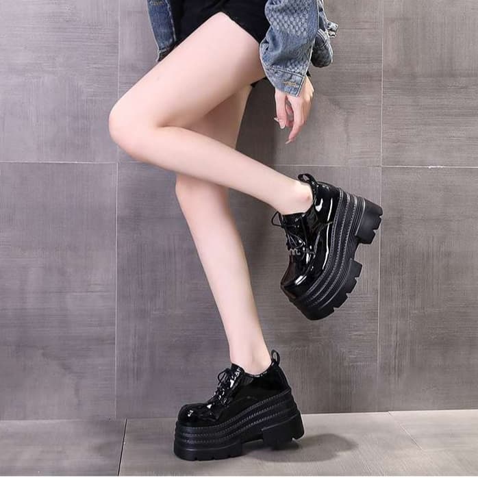 ローファーレディース ストリート系厚底レースアップシューズ