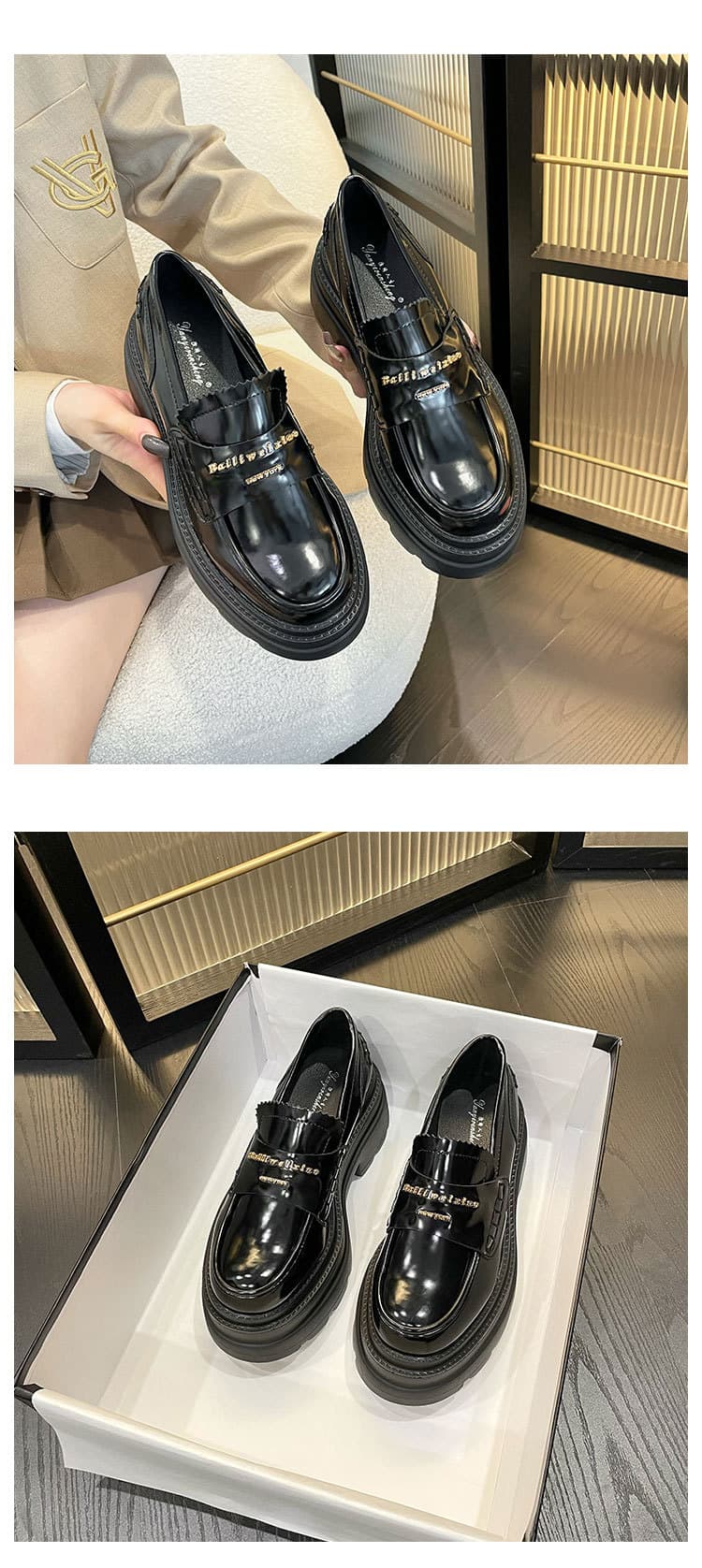 ローファーレディース クラシック厚底フリンジローファー