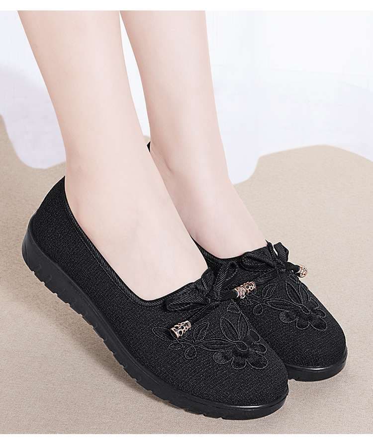 ローファーレディース 華やか刺繍リボンフラットシューズ