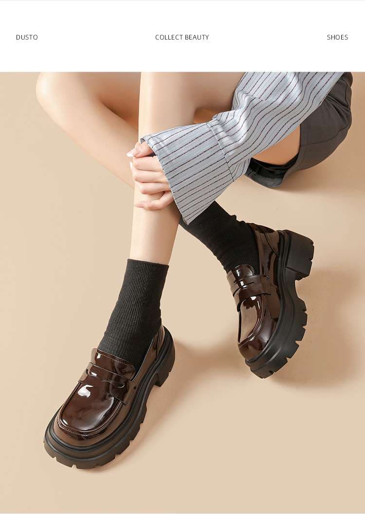 ローファーレディース レトロ調クラシック厚底ローファー