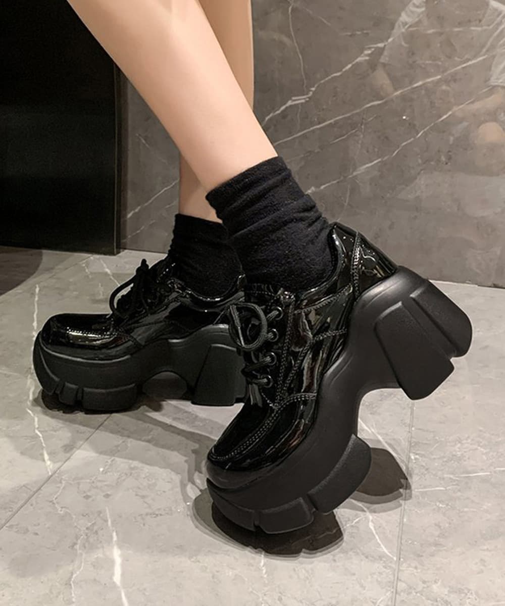 ローファーレディース 厚底ローファー編み上げ美脚韓国風レディース