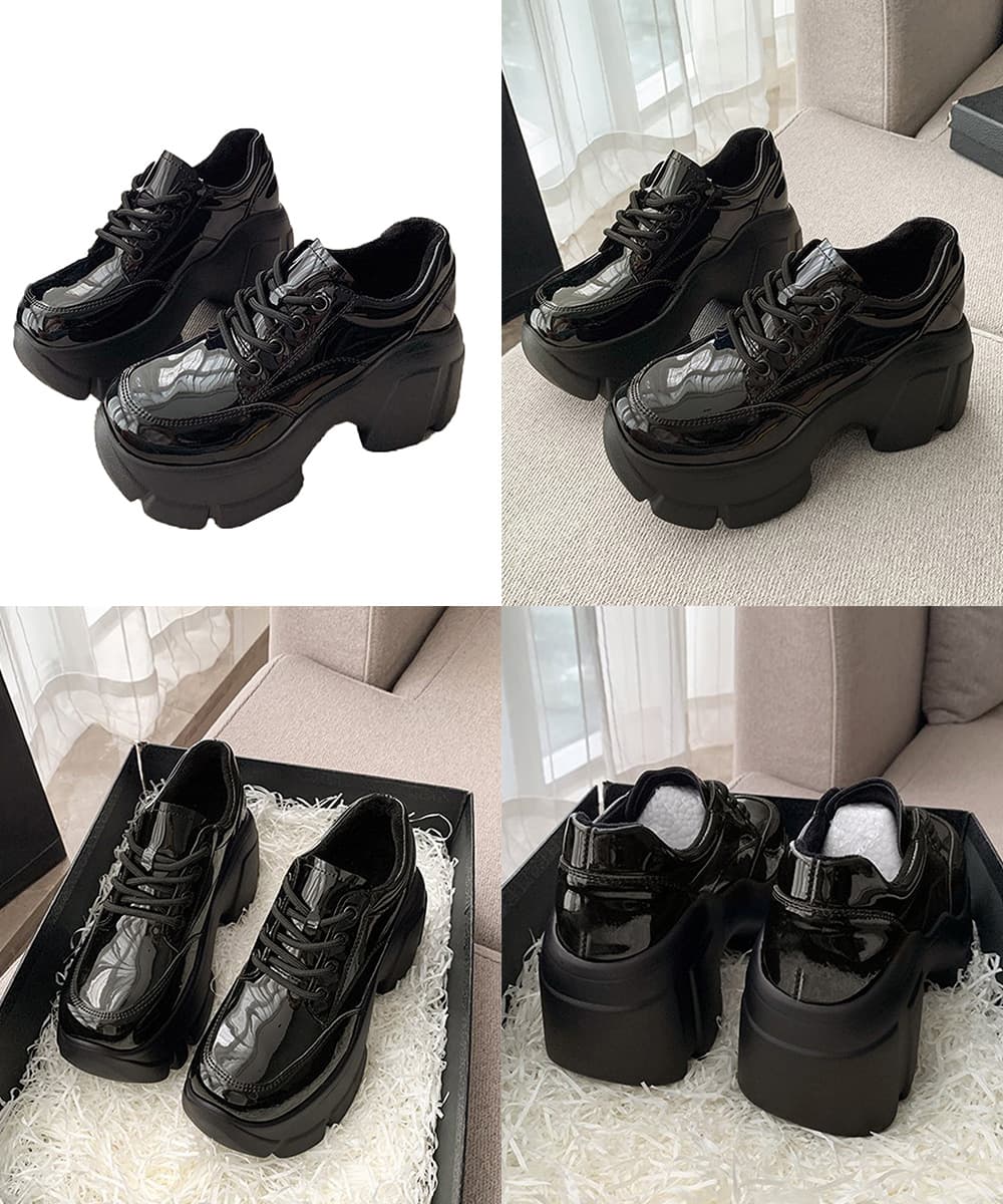 ローファーレディース 厚底ローファー編み上げ美脚韓国風レディース