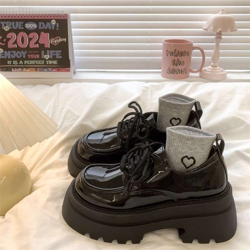 ローファーレディース ストリート系厚底レースアップローファー