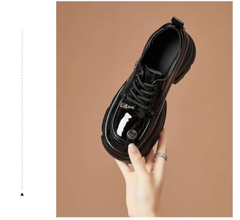 ローファーレディース 上品モダン厚底カジュアルレースアップシューズ