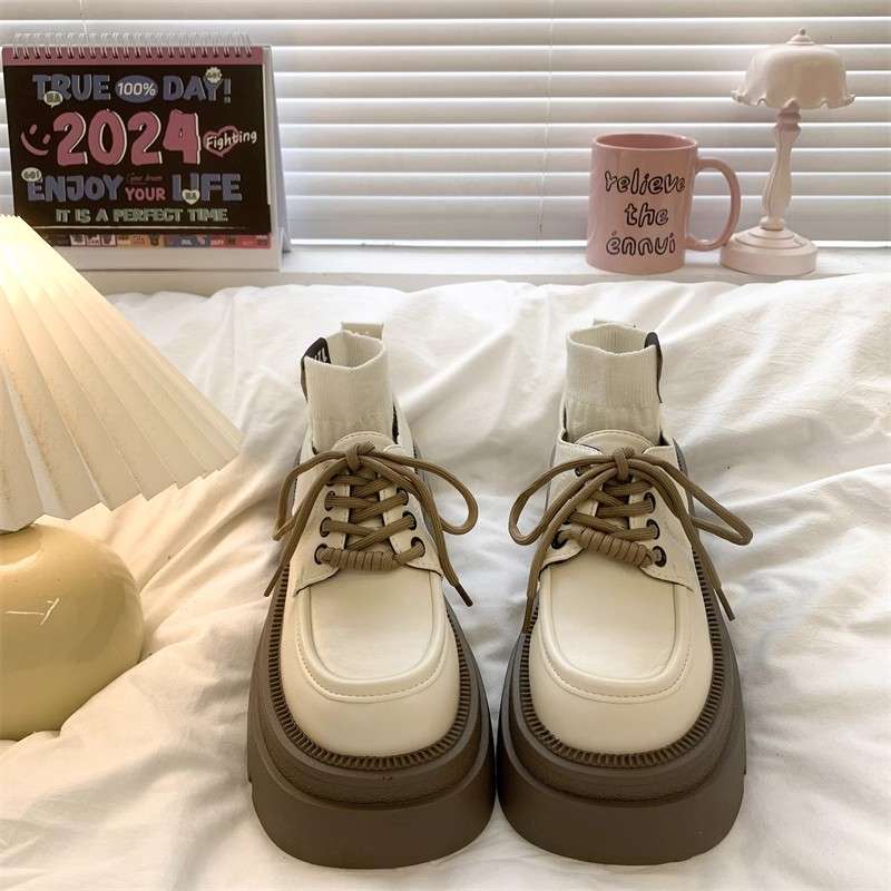 ローファーレディース ストリート系厚底レースアップローファー