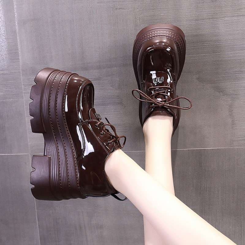 ローファーレディース ストリート系厚底レースアップシューズ