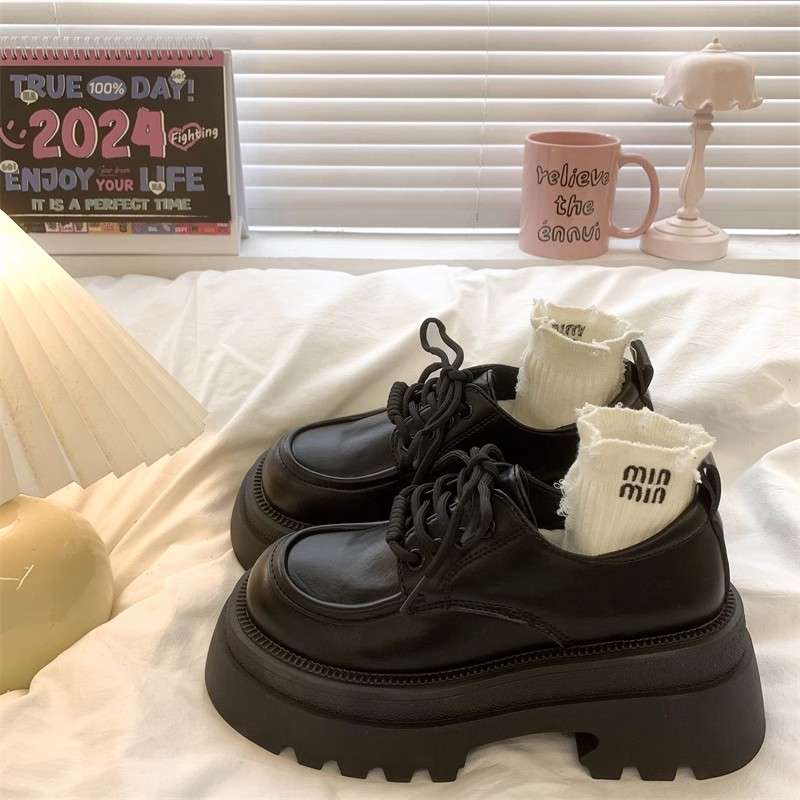 ローファーレディース ストリート系厚底レースアップローファー