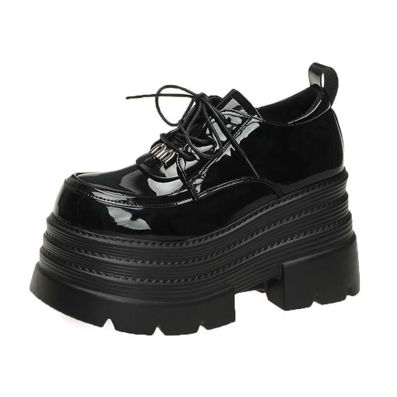 ローファーレディース ストリート系厚底レースアップシューズ