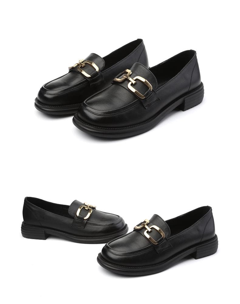 ローファーレディース 優美な金具付きレザーローファー