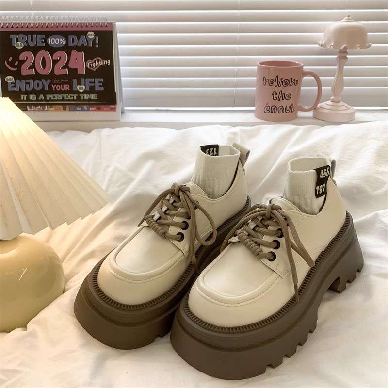 ローファーレディース ストリート系厚底レースアップローファー