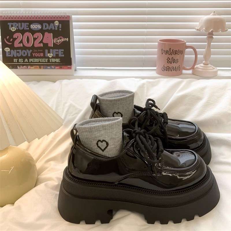 ローファーレディース ストリート系厚底レースアップローファー