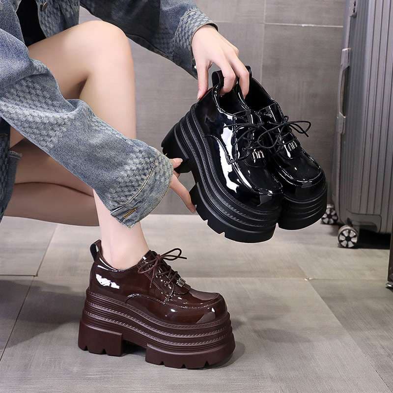 ローファーレディース ストリート系厚底レースアップシューズ