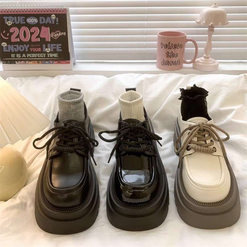 ローファーレディース ストリート系厚底レースアップローファー
