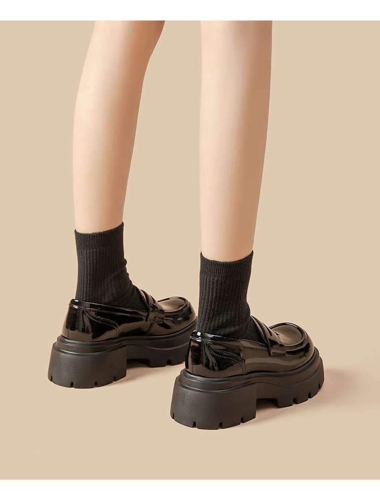 ローファーレディース レトロ調クラシック厚底ローファー