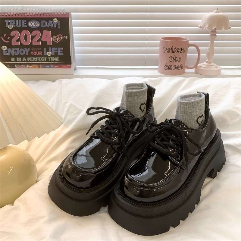 ローファーレディース ストリート系厚底レースアップローファー