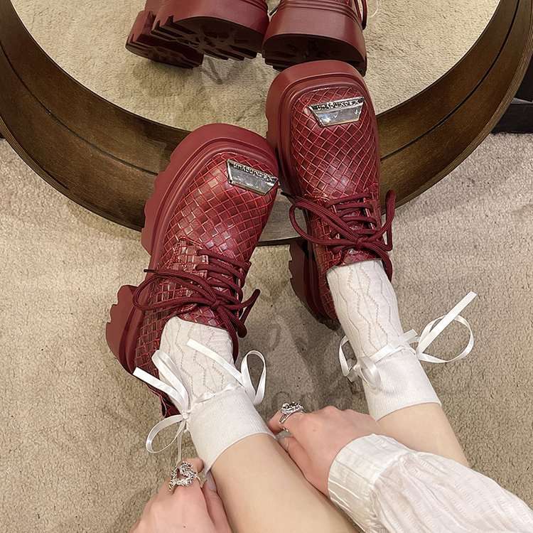 ローファーレディース 編み込み厚底スクエアローファー