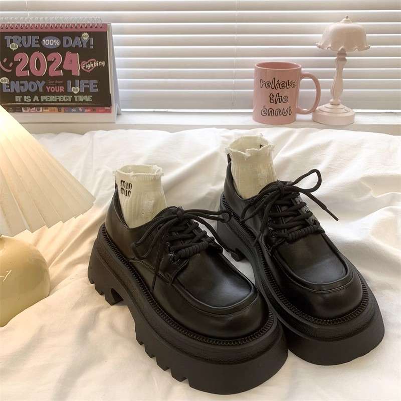 ローファーレディース ストリート系厚底レースアップローファー
