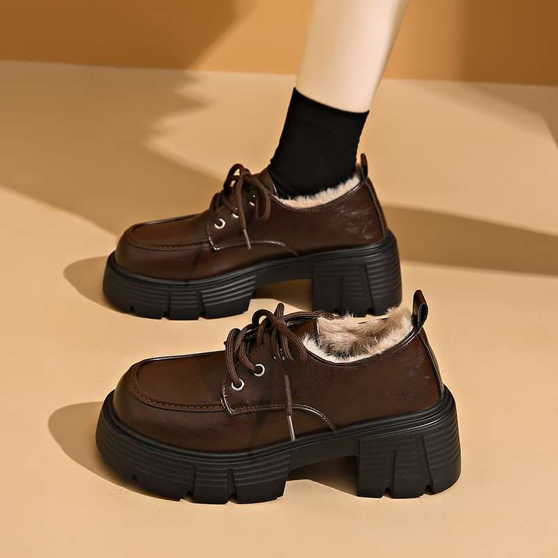 ローファーレディース もこもこ厚底あったかローファー