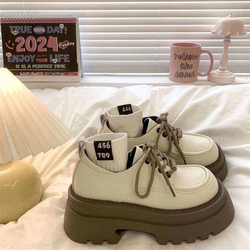 ローファーレディース ストリート系厚底レースアップローファー