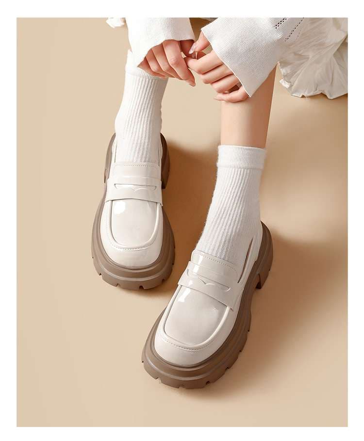 ローファーレディース レトロ調クラシック厚底ローファー