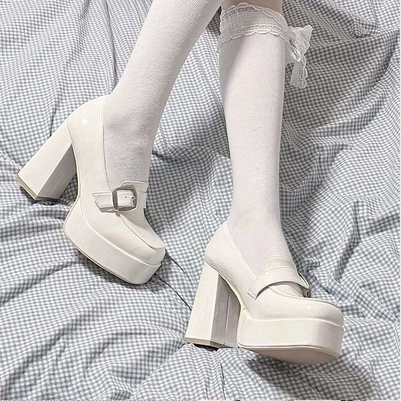 ローファーレディース フリルレースソックス厚底ローファー