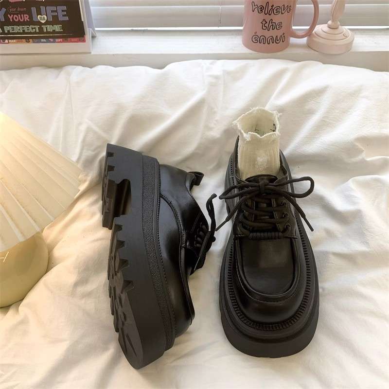 ローファーレディース ストリート系厚底レースアップローファー