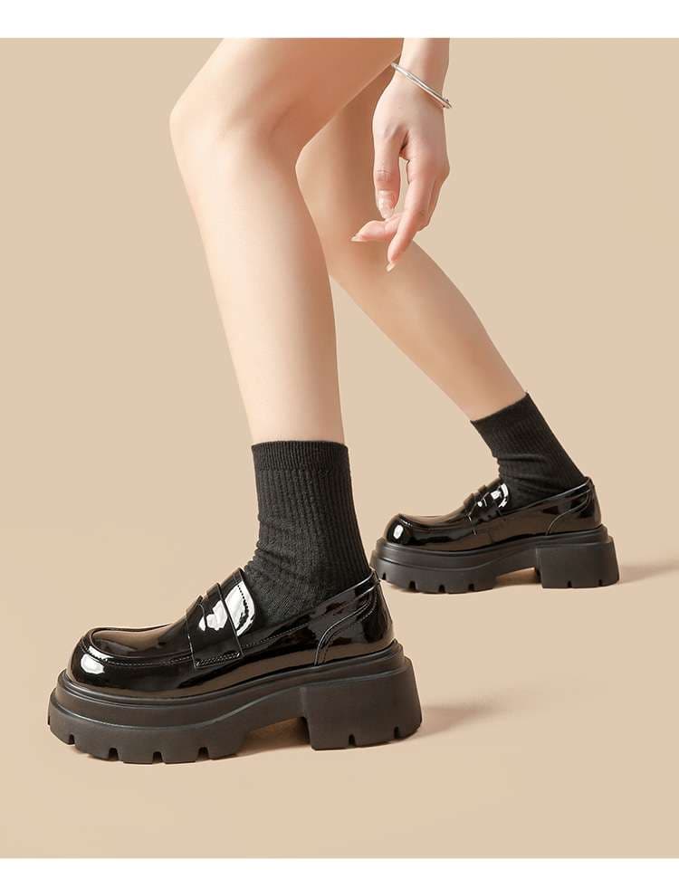ローファーレディース レトロ調クラシック厚底ローファー