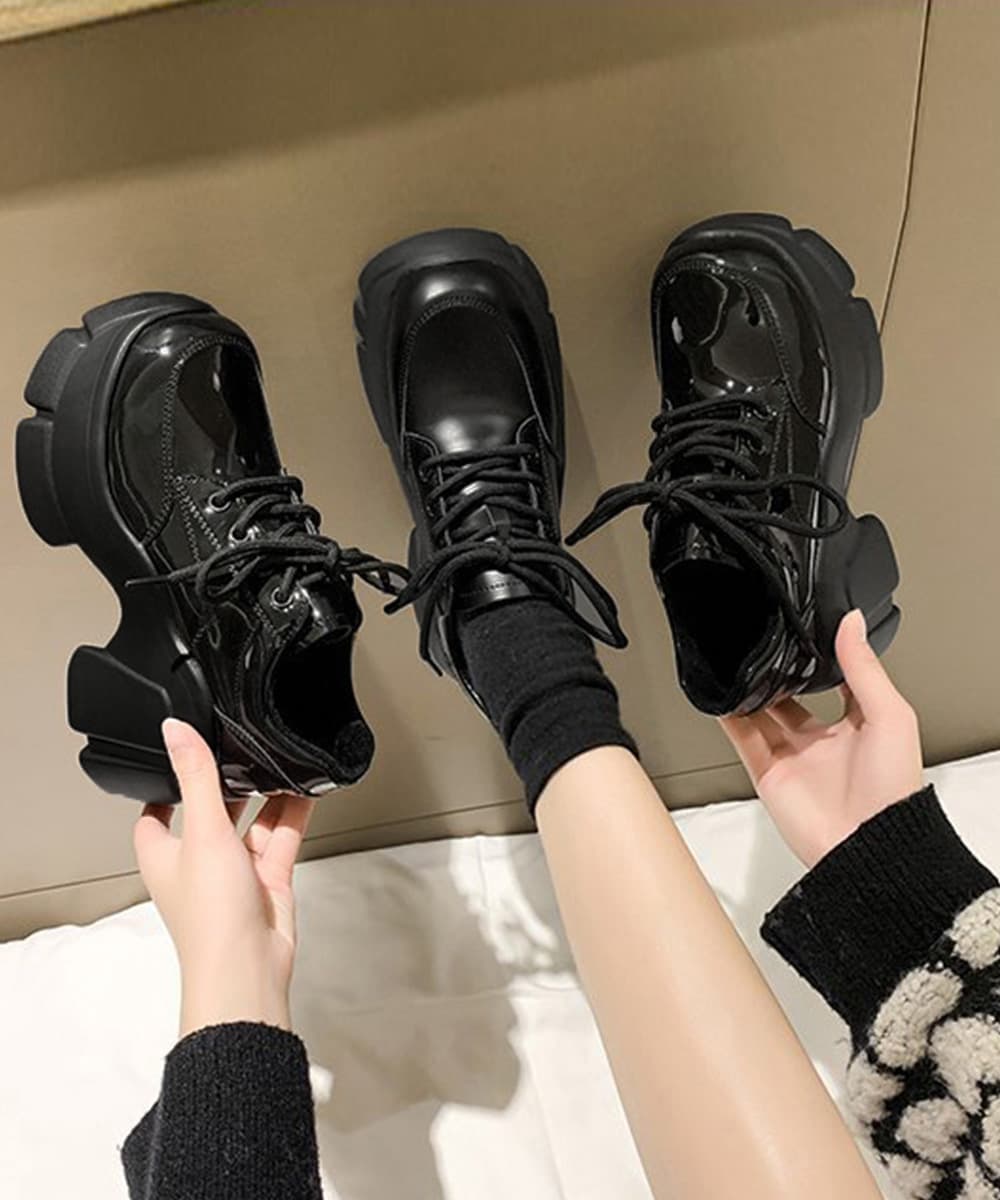 ローファーレディース 厚底ローファー編み上げ美脚韓国風レディース