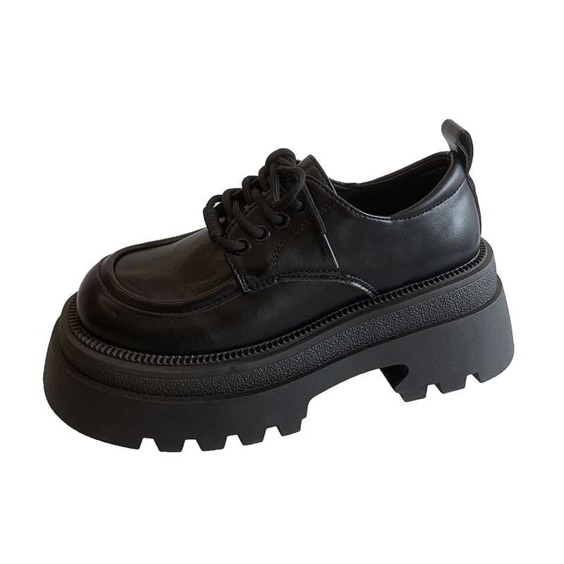ローファーレディース ストリート系厚底レースアップローファー