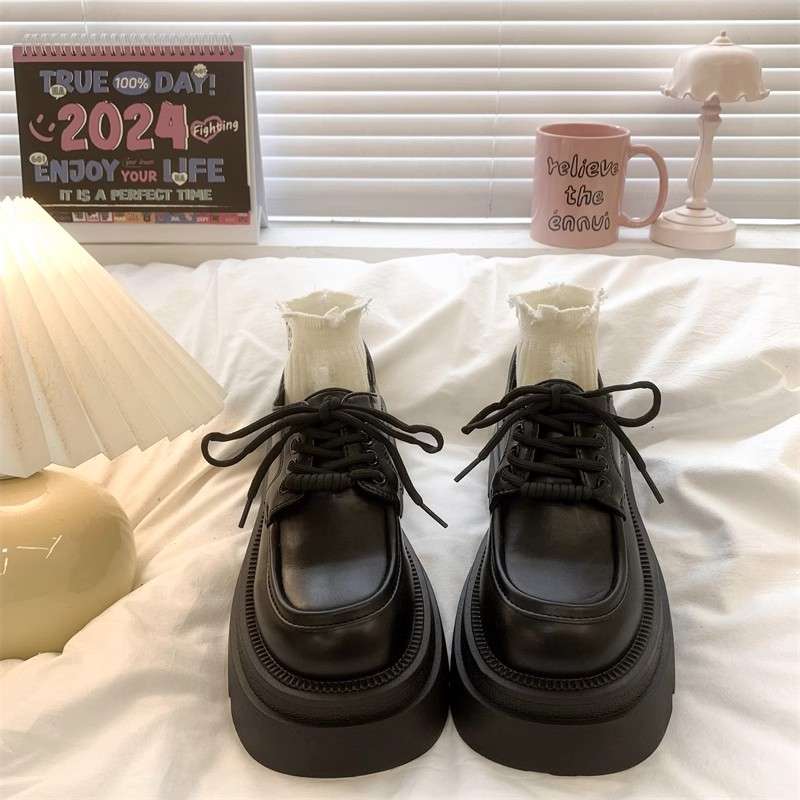 ローファーレディース ストリート系厚底レースアップローファー