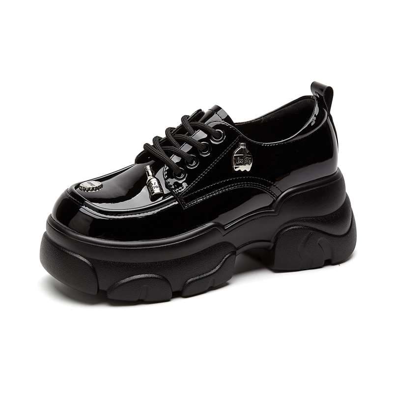 ローファーレディース 上品モダン厚底カジュアルレースアップシューズ