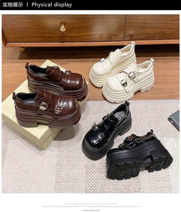 ローファーレディース クラシカル厚底バックルローファー