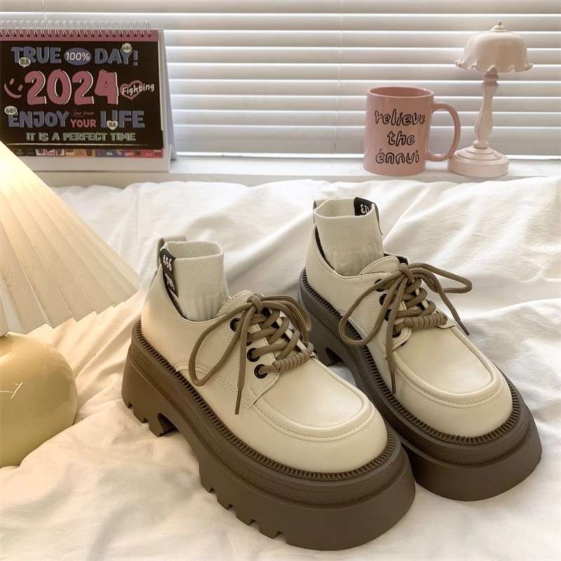 ローファーレディース ストリート系厚底レースアップローファー