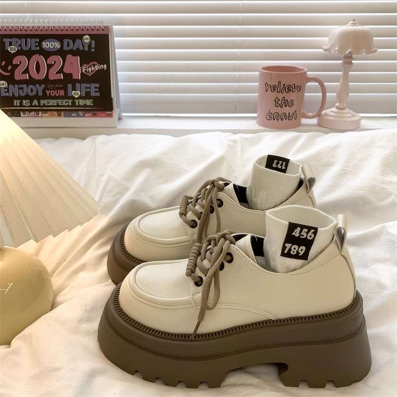 ローファーレディース ストリート系厚底レースアップローファー