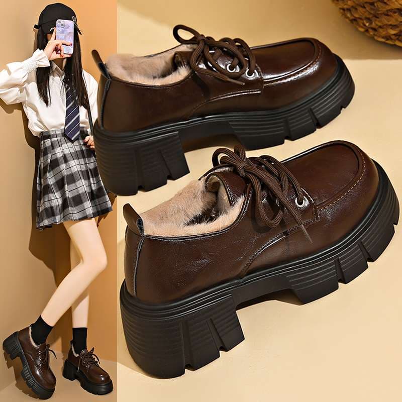 ローファーレディース もこもこ厚底あったかローファー