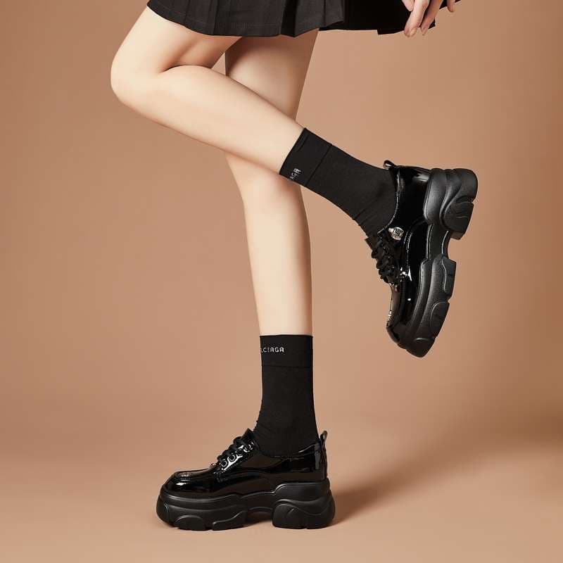 ローファーレディース 上品モダン厚底カジュアルレースアップシューズ