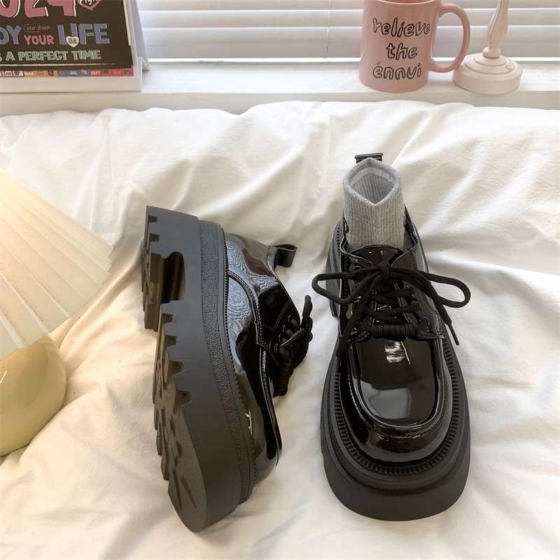 ローファーレディース ストリート系厚底レースアップローファー