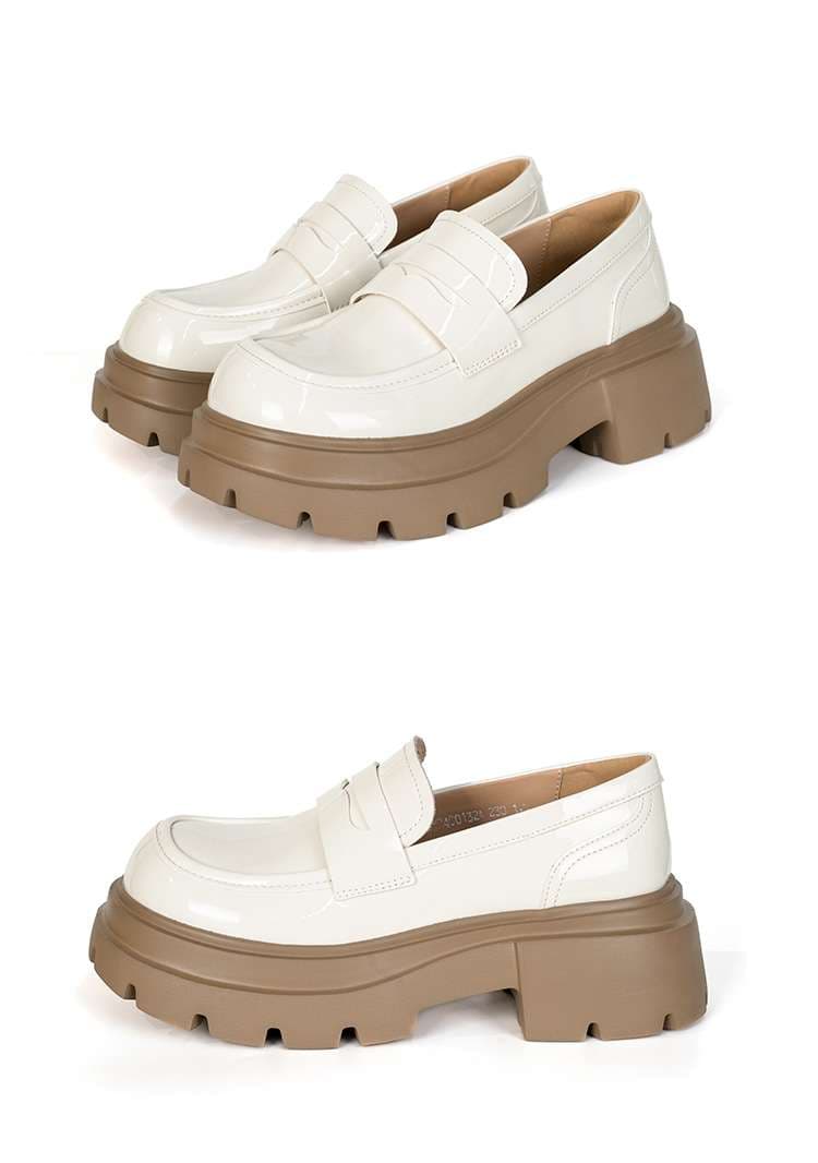 ローファーレディース レトロ調クラシック厚底ローファー