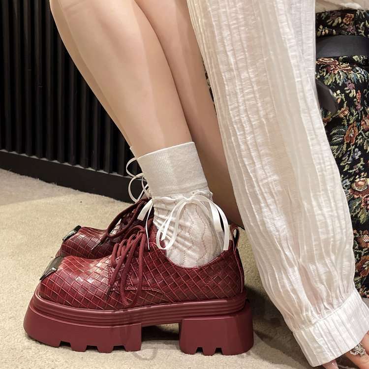 ローファーレディース 編み込み厚底スクエアローファー