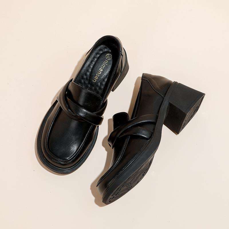 ローファーレディース クロスベルト厚底ローファー