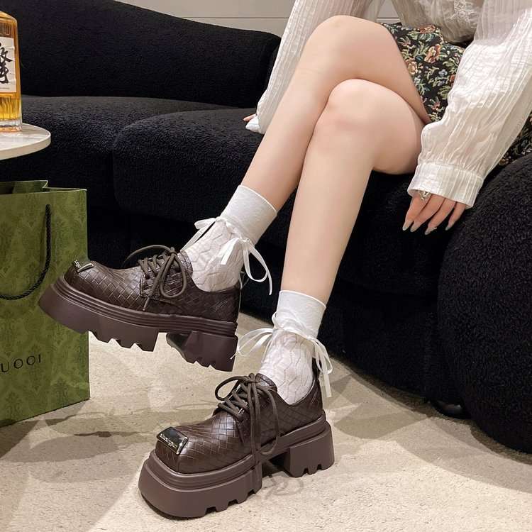 ローファーレディース 編み込み厚底スクエアローファー