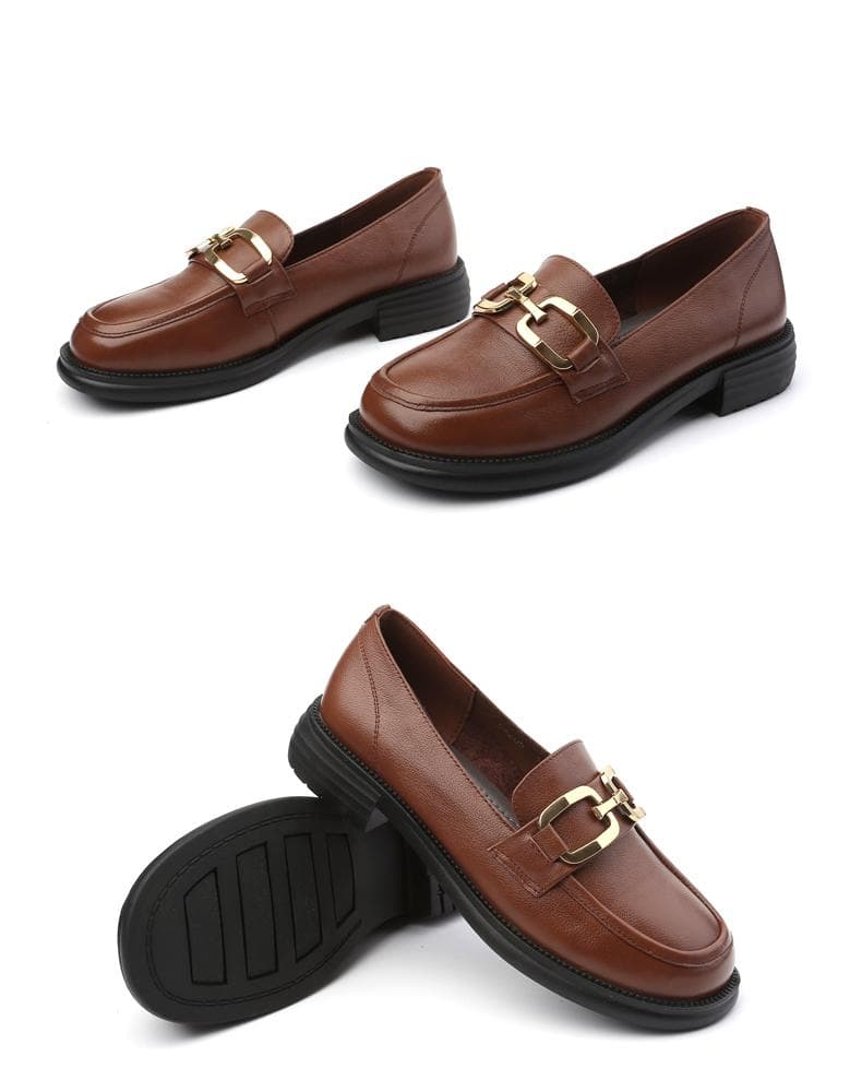 ローファーレディース 優美な金具付きレザーローファー