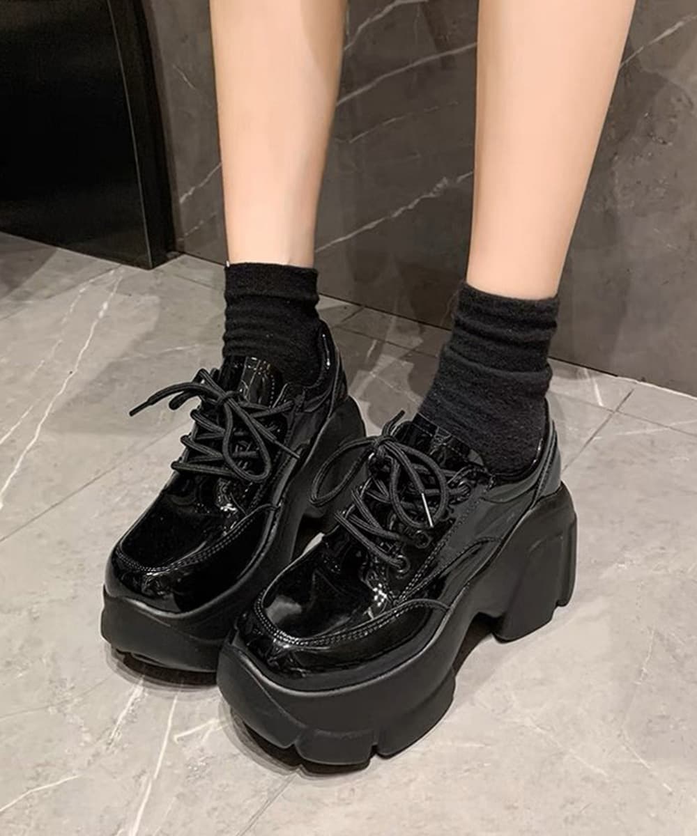 ローファーレディース 厚底ローファー編み上げ美脚韓国風レディース