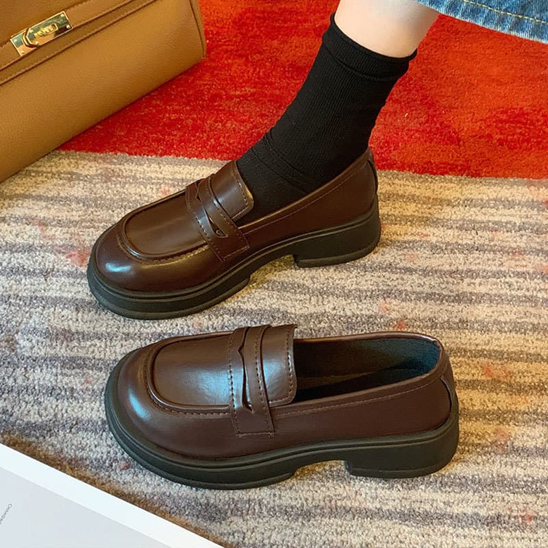ローファーレディース ゆったり履ける 厚底コインローファー